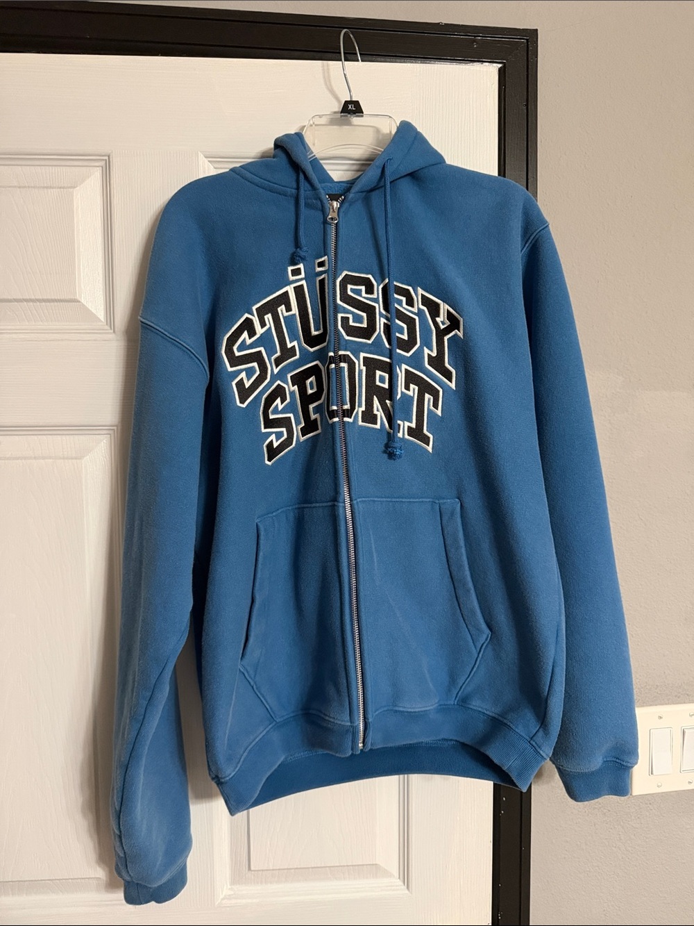 Stussy Blue Zip-Up Hoodie with Stussy Sport Arch Logo